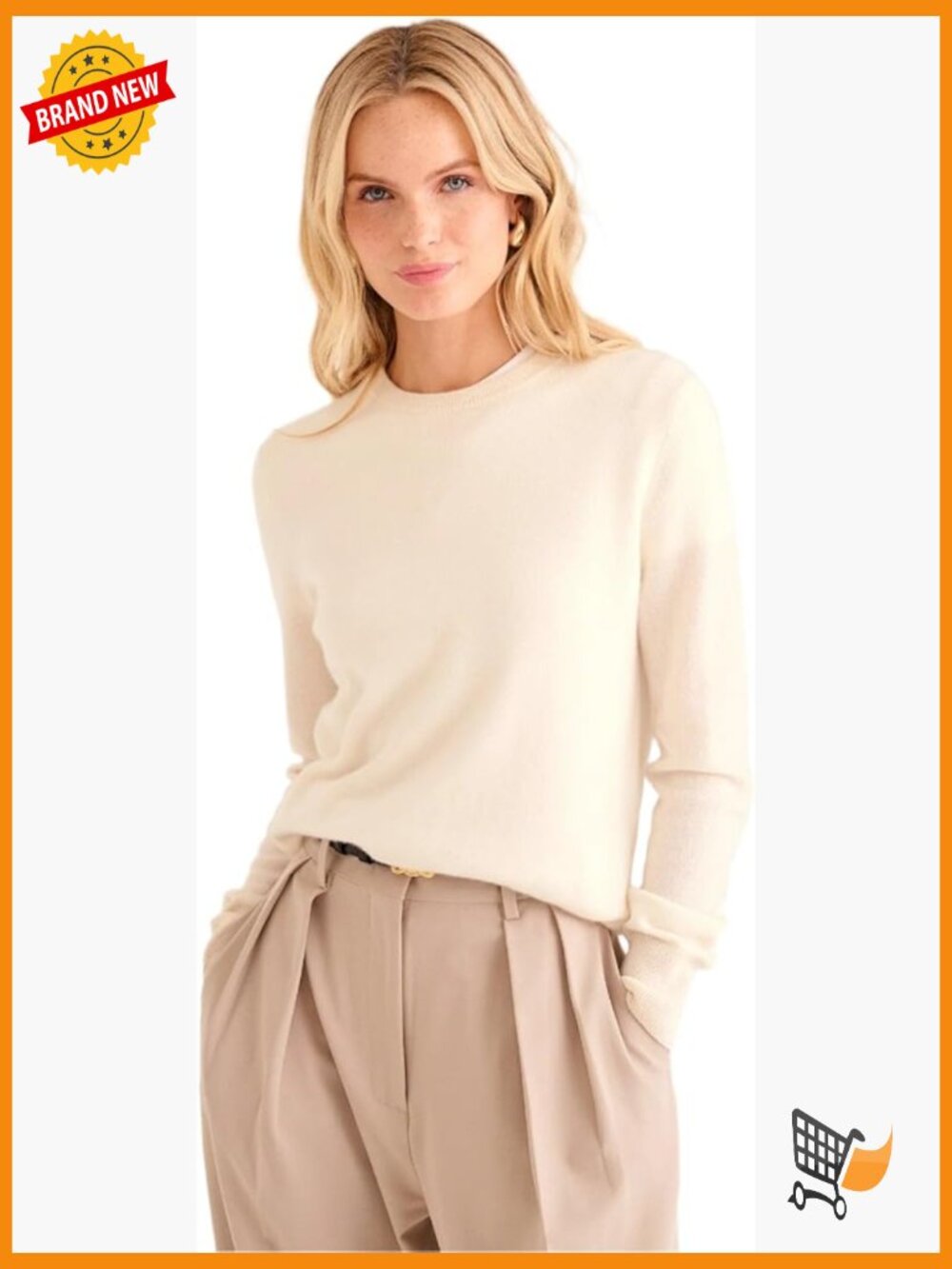100% Cashmere Women's Crewneck Pullover Sweater - Classic Fit, Long Sleeve